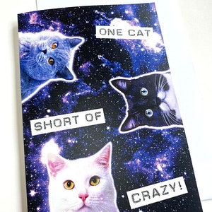 Un chat à court de Crazy, carte de voeux, carte drôle
