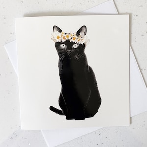 Katzenliebhaber Grußkarte, Daisy Cat, schwarze Katze, verrückte Katzenlady Lustige Geburtstagsnachricht, Geschenk für Freund, Valentinstagskarte