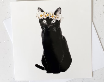 Cat Lover Greeting Card, Daisy Cat, Black Cat, Crazy Cat Lady Funny Birthday Message, Gift for friend, Valentines Day Card