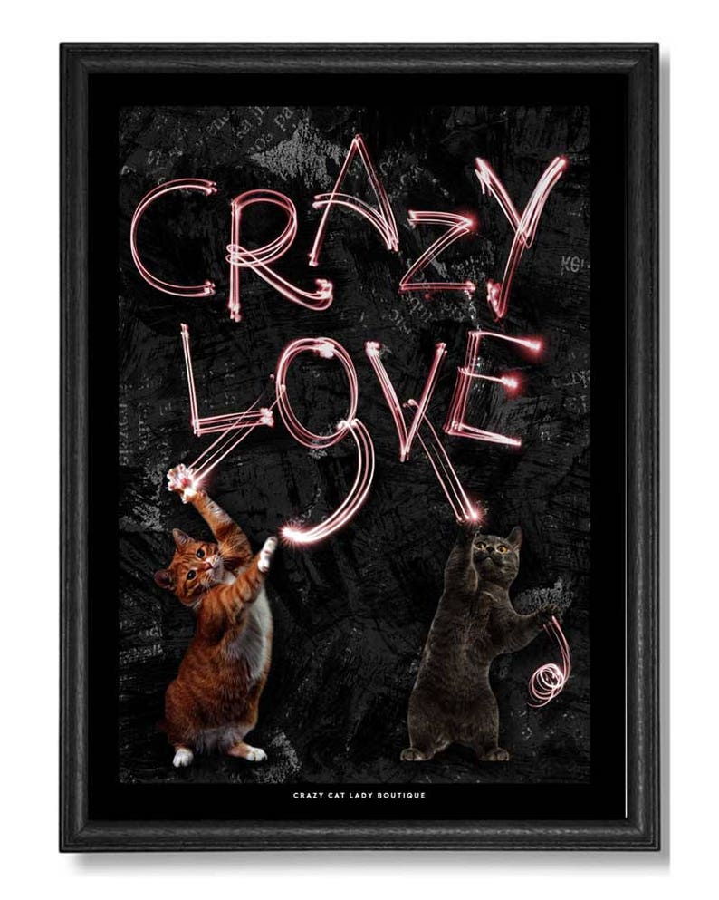 Cat Crazy Love Poster Crazy Cat Lady Home Decor Crazy Cat Lady Gift CCL Boutique Cat Print Cat Poster Cat Lover gift