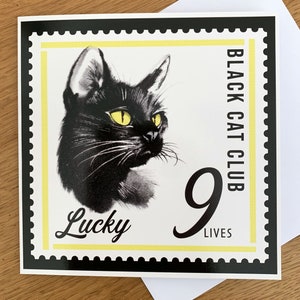 Tarjeta de felicitación amante del gato, Lucky Black Cat Club, Crazy Cat Lady, Mensaje de cumpleaños divertido, Regalo para amigo