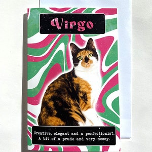 Signe astrologique Vierge chat, carte d'anniversaire drôle, carte de voeux