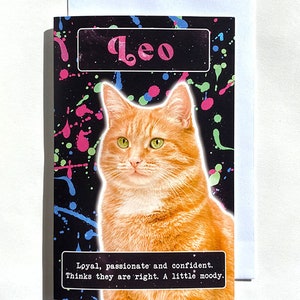 Signe astrologique Lion chat, carte d'anniversaire drôle, carte de voeux