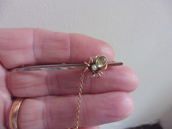 Edwardian Peridot and Pearl Spider Brooch. Spider