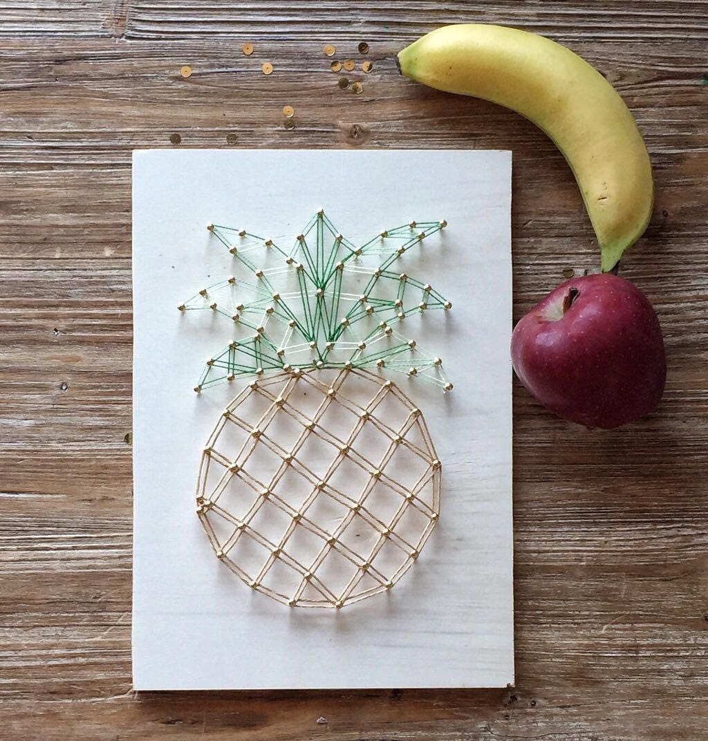 Pintura de madera con piña decoración de la pared en el arte - Etsy España