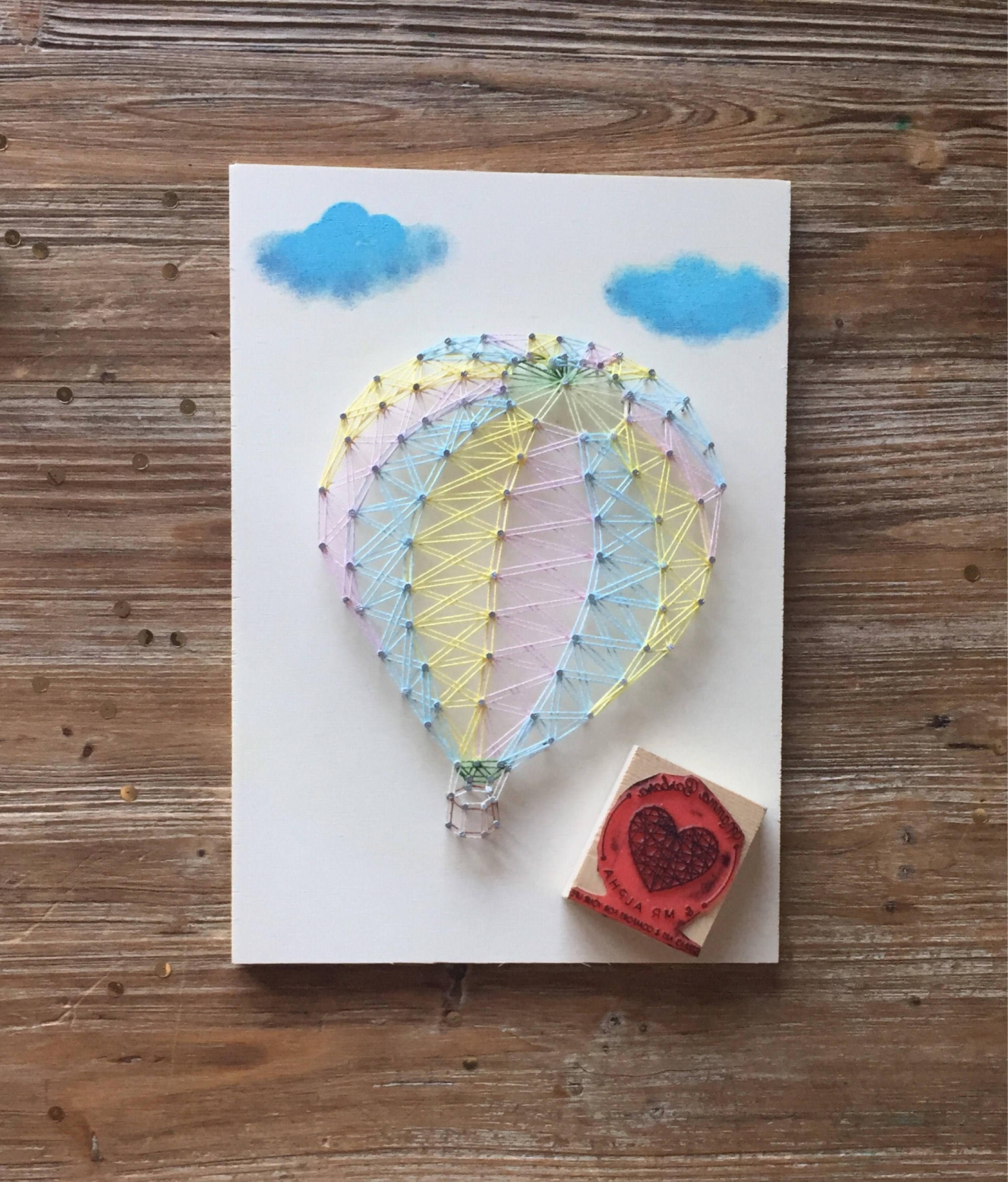 String Art Balloon With Hand Painted Clouds on the Etsy
