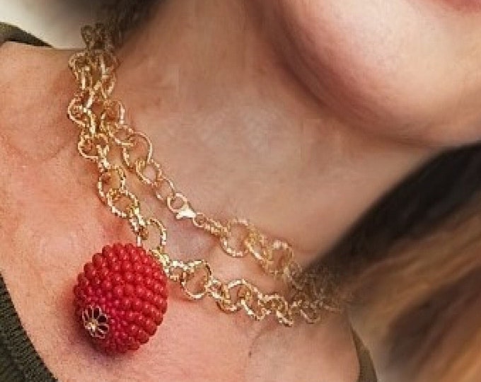Red Coral Necklace Red Gold  necklace Italian Jewelry  Collier Corail Rouge Korallenkette Koraal Genuine