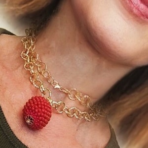 Red Coral Necklace Red Gold  necklace Italian Jewelry  Collier Corail Rouge Korallenkette Koraal Genuine