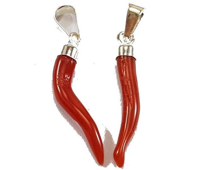 Red Coral 2pcs Horns Amuleto Mediterraneo Italiano Cornicello Cornetto MieleConioria Italiana Gioielleria Koralle Certificato
