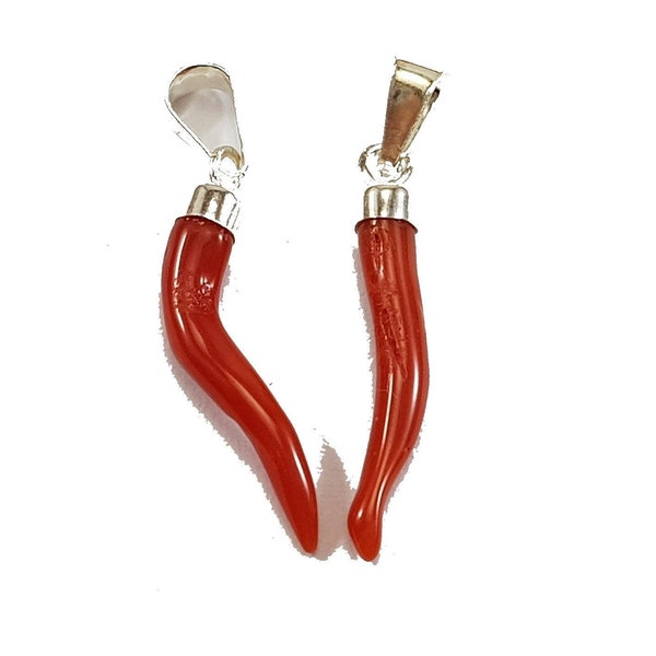 Red Coral 2pcs Horns Amuleto Mediterraneo Italiano Cornicello Cornetto MieleConioria Italiana Gioielleria Koralle Certificato