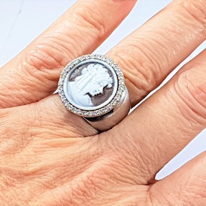 Cameoring handgemaakt sterlingzilver Anneau de Camee Camafeo Kameo MieleCorals Italiaanse sieraden Camée Italie, handgemaakt certificaat