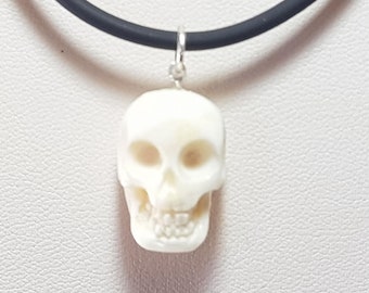 Skull Necklace Hand Carved Vintage Italian Lucky Charm