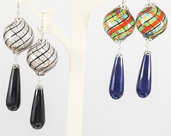 Murano Earrings Glass Venetian Italian Hand Blown Onyx Lapis MieleCorals Italian Jewelry Certificate