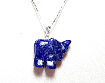 Elephant Necklace Lapis Carved Italian Vintage Lucky Charm Minimalist Certificate