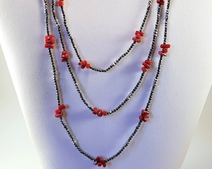 Red Coral Necklace Long Mediterranean Italian Jewelry Multistrands  Not Dyed (NO-BAMBOO) Certificate