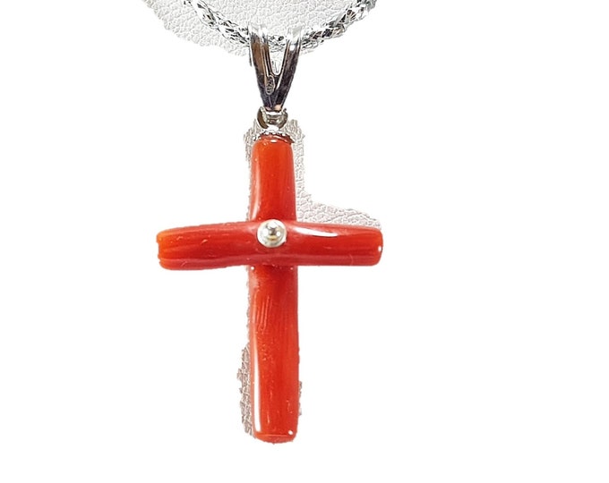Red Coral Cross Pendant Mediterranean Mielecorals Italian Jewelery