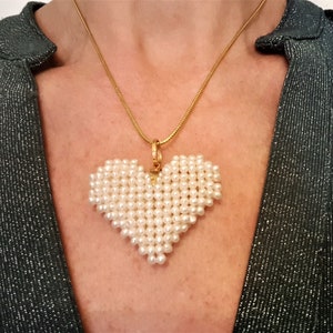 Pearls Solid Gold 18kt Heart Big Pendant Italian Jewelery MieleCorals  Valentine Anniversary Gift  Certificate