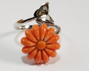 Red Coral Ring Flower Mediterranean MieleCorals Italian Corail Rouge Rojo Anneau Anillo  Koraal Rood Koraalroos Genuine Not dyed Certificate