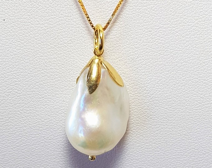 Big Pearl Necklace Big Pearl White  Necklace Silver Italian Certificate Pearl Necklace Gift for Her Christmas Gift Certificate