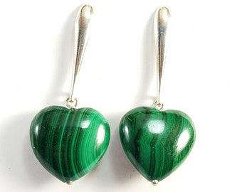 Malachite Earrings Genuine MieleCorals Italian Jewelery Heart Gemstone Boucles d'Oreilles Ohrringe Pendientes Green Certificate