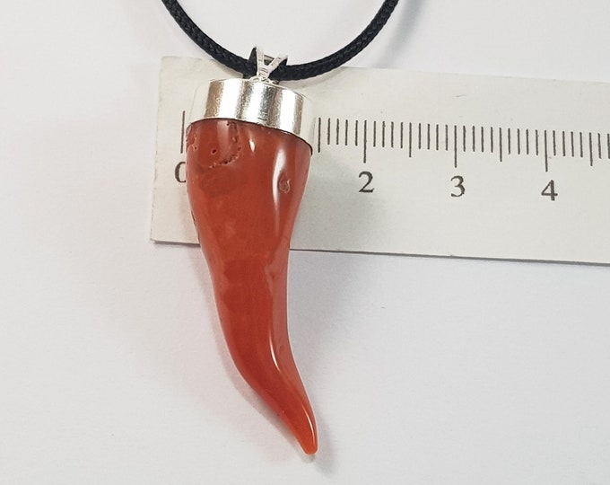 Big Horn Rough Red Coral Pendant Mediterranean Amulet Cornicello Italian Accessory Pendetif Corail Rouge (NO-BAMBOO) Certificate