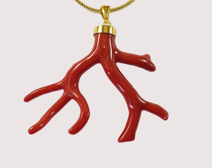 Coral Branch Pendant  Dark AAA Quality Italian Koraal Anniversary Gift  Not Dyed (NO-BAMBOO) Certificate