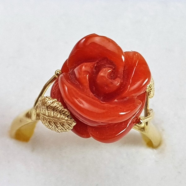 Rode Koraal Ring Solid Gold 18kt Rose Gesneden Handgemaakte Mediterrane Italiaanse Niet Geverfd Valentijn Mama Verjaardag Cadeau (NO-BAMBOE) Certificaat