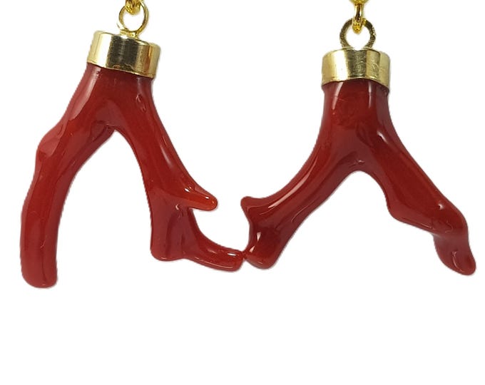Dark Red Coral Branch Earrings Dangle Italian Boucles d'Oreilles Genuine Not dyed (NO BAMBOO) Certificate