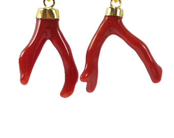 Dark Red Coral Branch Earrings Dangle Italian Boucles d'Oreilles Genuine Not dyed (NO BAMBOO) Certificate
