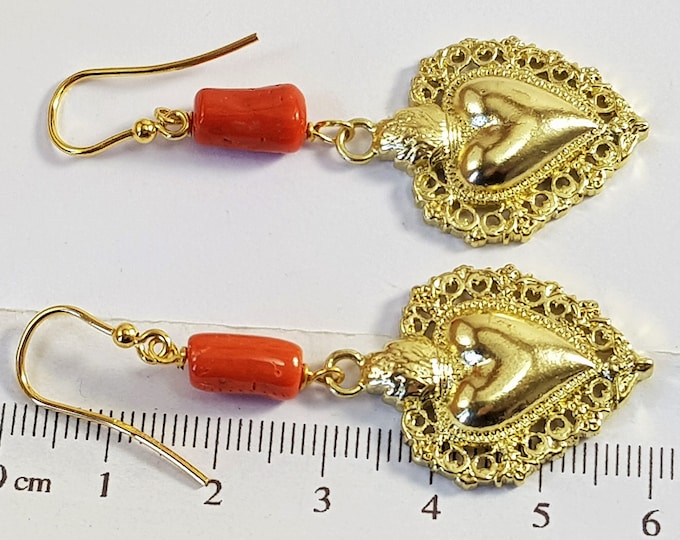 Sacred Heart Earrings Drop Red Coral Koral MieleCorals Italian Jewelry (NO-BAMBOO) Certificate