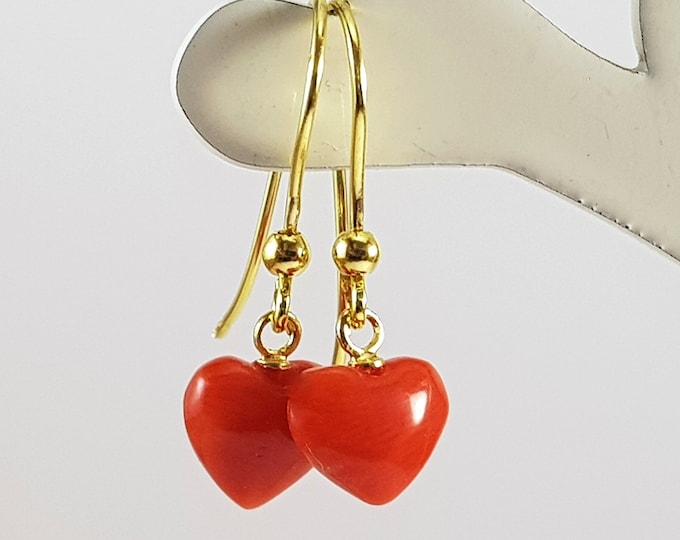 Coral Heart Earrings  Italian Mediterranean Red Coral Dangle Italian Jewelery  Koralle  Genuine Not Dyed Certificate