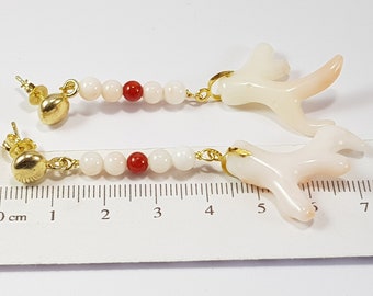 Pink Coral Earrings Italian Jewelery Cornicello Anniversary Gift Genuine Not dyed (NO-BAMBOO) Certificate