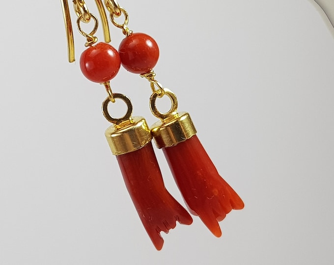 Coral Earrings Mediterranean Red Full Bodied ItalianJewelery Corail Rouge Rojo Koraal Not dyed (NO-BAMBOO) Certificate