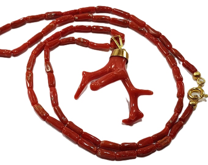 Red Coral Necklace Coral Branch Pendant Necklace Italian Coral Full Bodied Genuine Not dyed (NO-BAMBOO) Certificate Corail Koralle