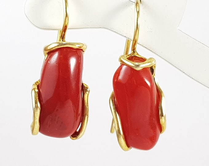Red Coral Earrings Mediterranean Natural Shape  Full Bodied Italian Jewelery Corail Rouge Rojo Koraal Not dyed (NO-BAMBOO) Certificate