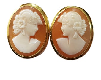 Cameo Gold 18kt Earrings MieleCorals Italian Jewelery Shell Carved Art Certificate