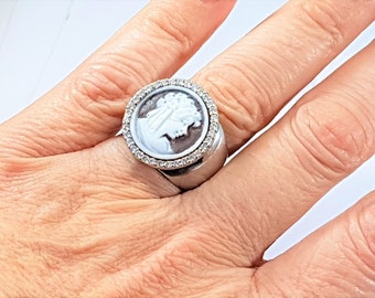 Cameo Ring Handmade Sterling Silver Anneau de Camee Camafeo Kameo MieleCorals italian Jewelry Camée Italie, Handmade Certificate