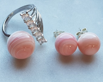Pink Earrings + Ring Pink Shell AAA Quality Italian Coral Jewelry MieleCorals Genuine, Not Dyed Boucles d'Oreilles Certificate