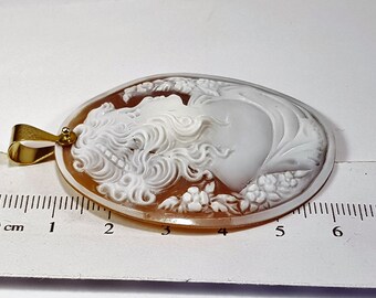 Cameo Anhänger Sardonyx Cameo Shell Carved Italienisch MieleCoral Italienischer Schmuck Certiicate