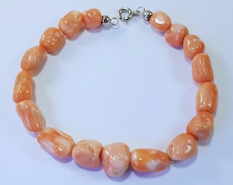 Pink Coral Bracelet  Italian Bracelet Rough Stone Bracelet Gift for Her  Pink Coral (NO-BAMBOO) Certificate Koralle Corail