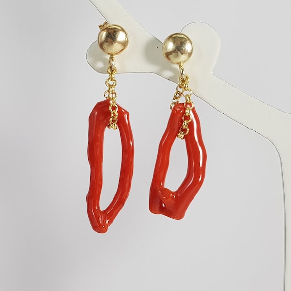 Red Coral Earrings Mediterranean Natural Shape Ring Full Bodied Italian Jewelery Corail Rouge Rojo Koraal Not dyed (NO-BAMBOO) Certificate