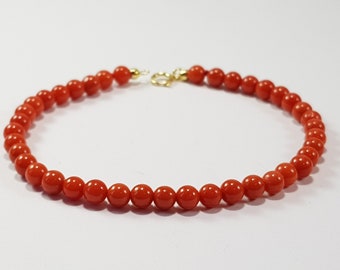 Red Coral 5mm 18kt Gold Bracelet Extra Quality Mediterranean Italian Genuine Not Dyed Certificate
