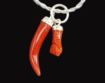 Poing fermé 2 pcs Corne de corail rouge Poing fermé Amulette Porte-bonheur Cornicello Corail italien Pendentif Corail rouge (PAS DE BAMBOU) Certificat