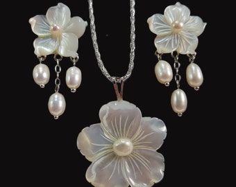 Mother-Pearl Pendant Earrings Dangle Set MieleCorals Italian Jewelery Boucles d'Oreilles Pendentif Certificate