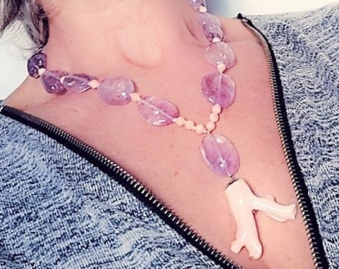 Pink Coral Ametyst Necklace Coral  Italian Jewelry MieleCorals (NO-BAMBOO) Certificate