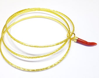 Bracelet corail rouge corne italienne amulette méditerranéenne cornetto cornicello non teint (SANS BAMBOU) certificat