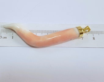 Big Pink Coral Horn Pendant AAA Quality Amulet Cornicello Jewels Cornetto Italian Good Luck Not Dyed (NO-BAMBOO) Certificate