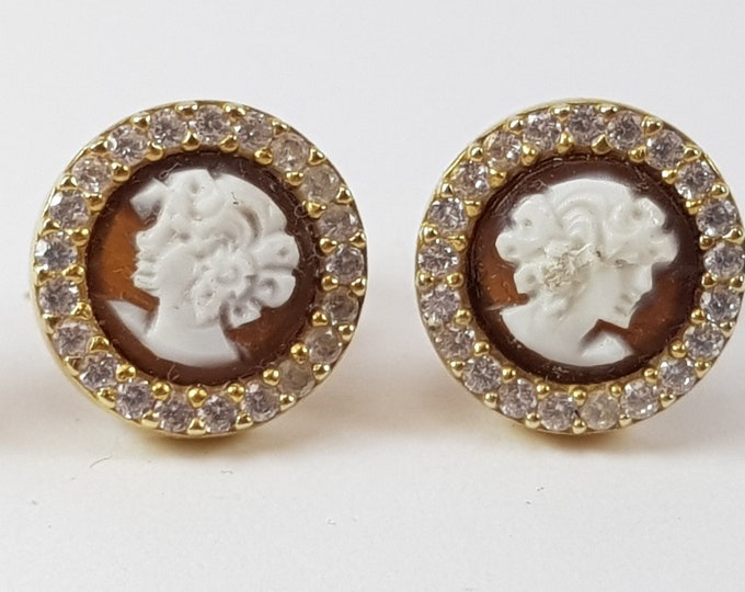 Cameo Earrings Cameo Stud Classic Made in Italy Sterling Silver Minimalist Bridal jewelry Anniversary Gift  Genuine Certificate