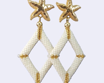 Starfish earrings Woven Dangle  Artistic  White Italian Jewelry MieleCorals Jewelry Genuine Certificate