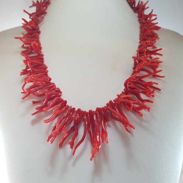 Collier de corail rouge foncé, collier de branches, corail rouge de choix AAA, certificat de véritable cornicello méditerranéen rouge foncé, non teint (SANS BAMBOU)